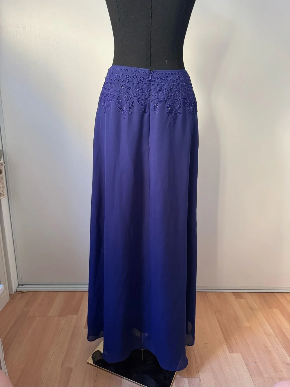 Dave & Johnny Y2K Formal Beaded Maxi Skirt in Indigo